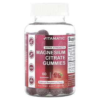 Vitamatic‏, סוכריות גומי מגנזיום ציטראט, עוצמה מוגברת, בטעם פטל טבעי, 60 סוכריות גומי