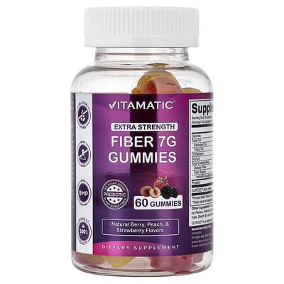 Vitamatic, Fibre Gummies, Natural Berry, Peace & Strawberry, 60 Gummies