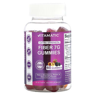 Vitamatic, Fiber Gummies, Extra Strength, Natural Blackberry, Peach, & Strawberry, 7 g, 60 Gummies (2.3 g per Gummy)