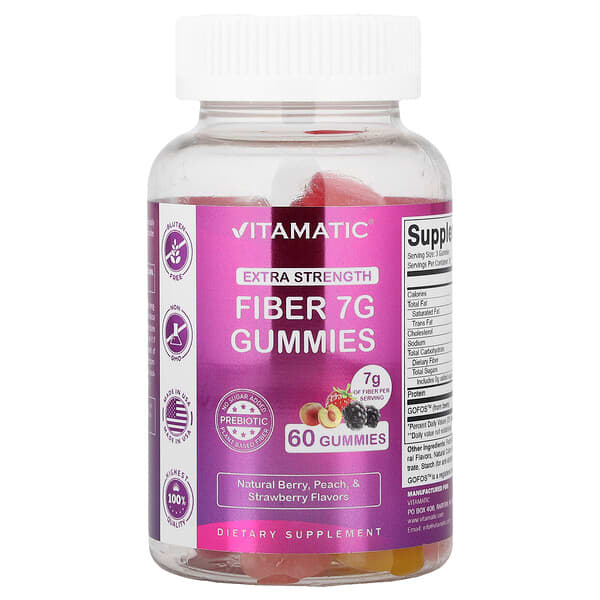 Vitamatic, Fiber Gummies, Natural Berry, Peach & Strawberry, 60 Gummies — product photo 1