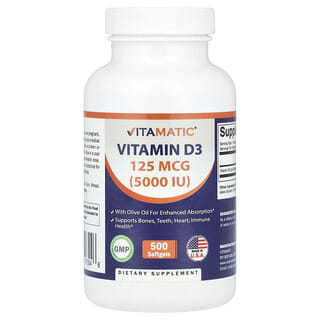 Vitamatic, Vitamina D3, 125 mcg (5.000 UI), 500 Cápsulas Softgel