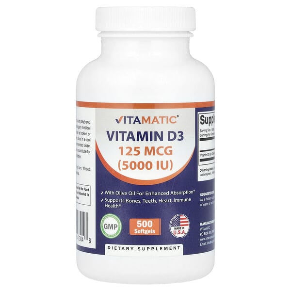 Vitamin D3, 125 mcg (5000 IU), 500 Softgels