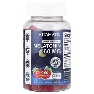 Vitamatic, Gomitas con melatonina, Sin azúcar, Fresa natural, 60 mg, 60 gomitas