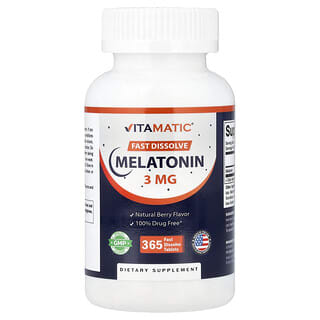 Vitamatic, Melatoniini, luonnonmarja, 3 mg, 365 nopeasti liukenevaa tablettia
