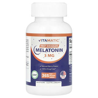 Vitamatic, Mélatonine, Arôme naturel de fruits des bois, 3 mg, 365 comprimés à dissolution rapide