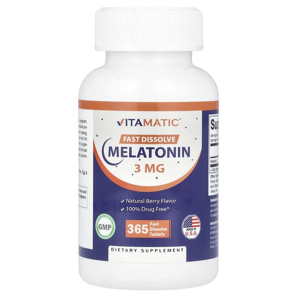 Vitamatic Melatonin, Natural Berry, 3 mg, 365 Fast Dissolve Tablets