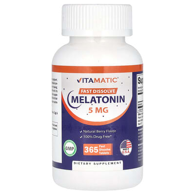Vitamatic, Melatonin, Natural Berry Flavor, 5 mg, 365 Rapid Dissolve Tablets