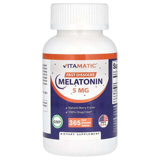 Vitamatic, быстрорастворимый мелатонин, натуральные ягоды, 5 мг, 365 быстрорастворимых таблеток