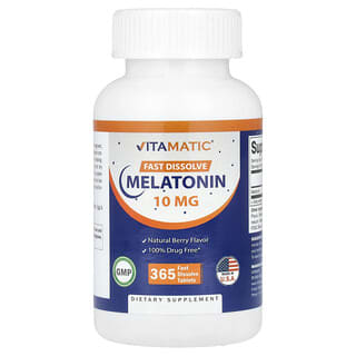 Vitamatic, Melatonina, Fruto Silvestre, 10 mg, 365 Comprimidos de Dissolução Rápida