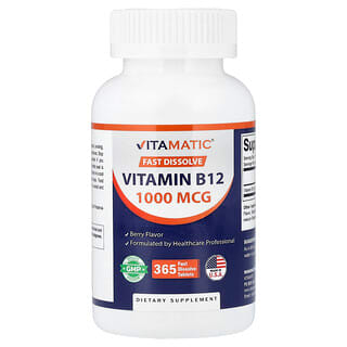 Vitamatic, Vitamin B12, Berry, 1,000 mcg, 365 Fast Dissolve Tablets