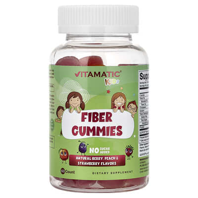 Vitamatic, Kids, Fibre Gummies, Natural Berry, Peach & Strawberry, 60 Gummies