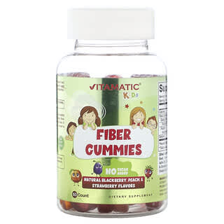 Vitamatic, Gomitas de fibra para niños, Sabores naturales de zarzamora, melocotón y fresa`` 60 gomitas