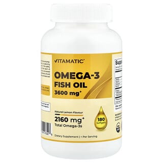 Vitamatic, Omega-3 Fish Oil, Natural Lemon, 180 Softgels (1,200 mg per Softgel)