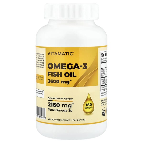 Omega-3 Fish Oil, Natural Lemon, 180 Softgels