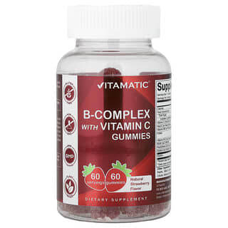 Vitamatic, B-Complex with Vitamin C Gummies, Natural Strawberry, 60 Gummies