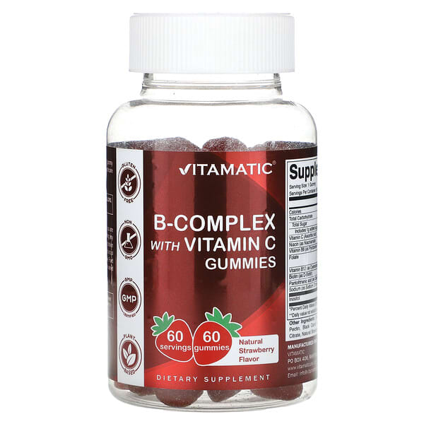 Vitamatic, B-복합체, 비타민C 함유 구미젤리, 딸기 맛, 구미젤리 60개