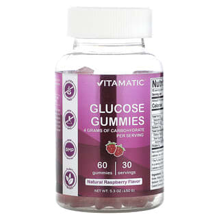 Vitamatic, жувальні таблетки з глюкозою, натуральна малина, 60 жувальних таблеток