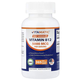Vitamatic, ビタミンB12、ナチュラルベリー、5,000mcg、Fast Dissolve　タブレット365粒（1粒あたり2,500mcg）
