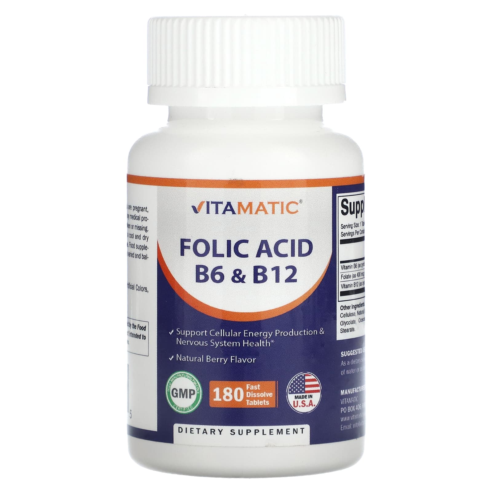 Vitamatic Folic Acid B6 And B12 Natural Berry 180 Fast Dissolve Tablets 9857