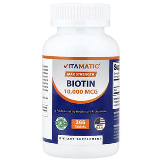 Vitamatic, Biotina, Máxima concentración, 10.000 mcg, 365 comprimidos