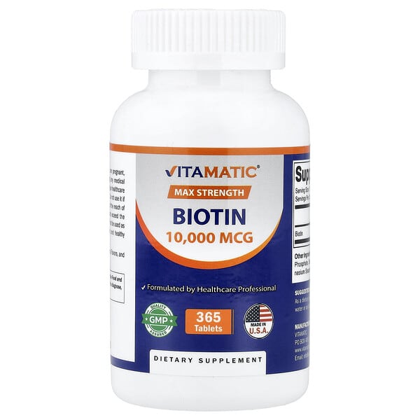 Vitamatic, 비오틴, 맥스 스트렝스, 10,000mcg, 365정
