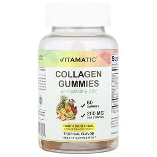 Vitamatic, Collagen Gummies With Biotin & Zinc, Tropical, 60 Gummies