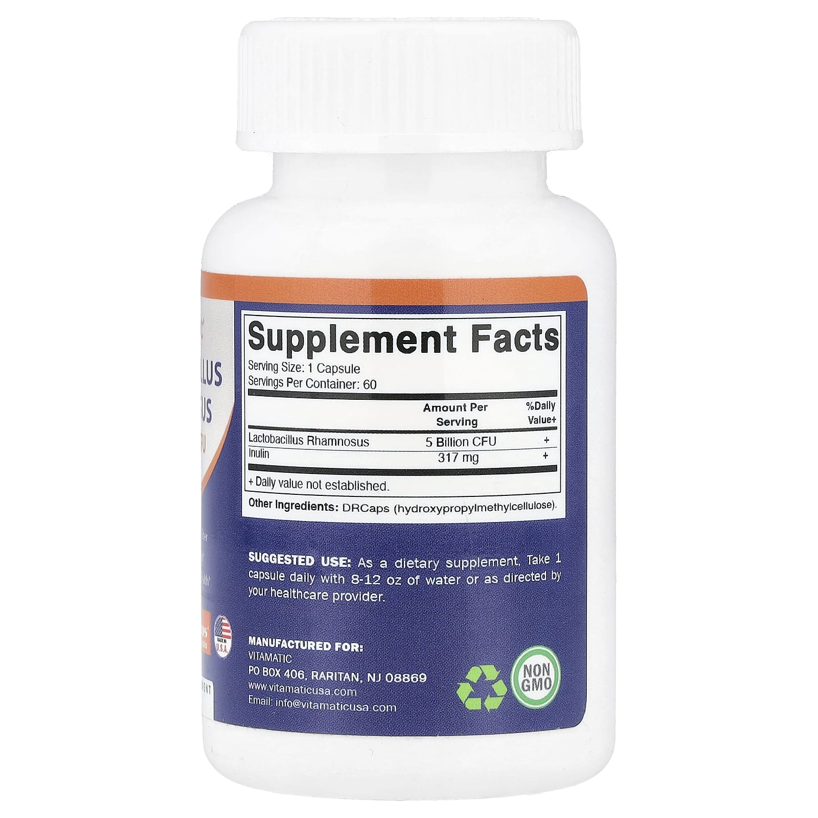 Probiotiques Vitaler's Lactobacillus Rhamnosus Avec FOS - Boîte De 60 Gélules, Usage Quotidien
