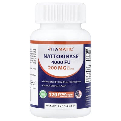 Vitamatic, Nattokinase, 200 mg, 120 Drcaps® Hydroxypropyl Methylcellulose Capsules (100 mg per capsule)