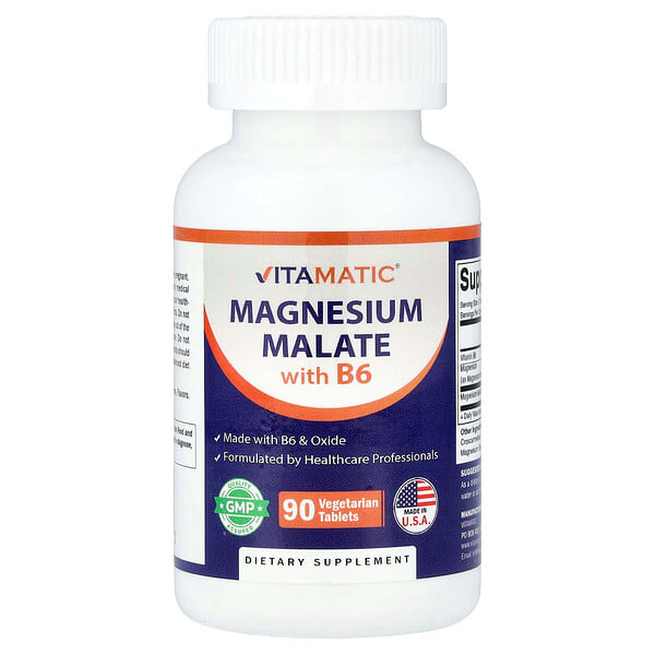 Vitamatic, Malate de magnésium avec vitamine B6, 90 comprimés végétariens