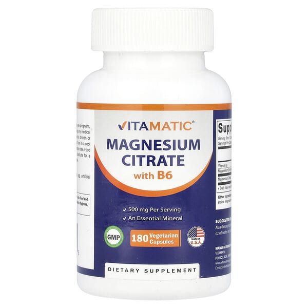 Magnesium Citrate with B6, 180 Vegetarian Capsules