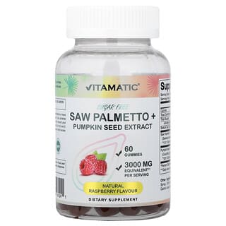 Vitamatic, 鋸棕櫚 + 南瓜籽提取物，天然樹莓味，60 粒軟糖