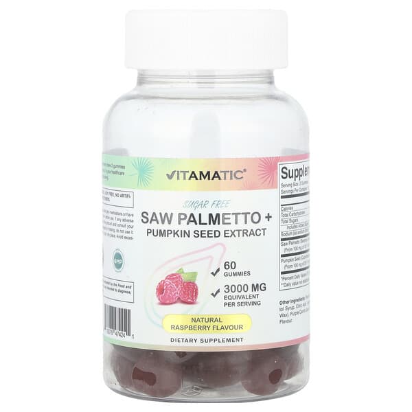 Vitamatic Saw Palmetto + Pumpkin Seed Extract, Natural Raspberry, 60 Gummies