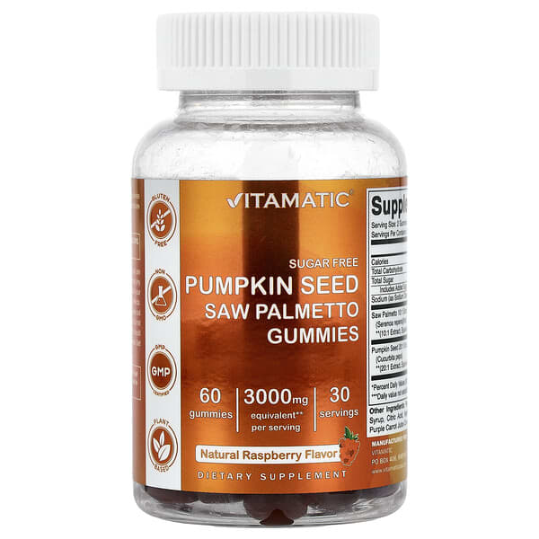 Pumpkin Seed, Saw Palmetto Gummies, Natural Raspberry, 60 Gummies