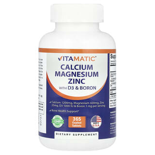 Vitamatic, Calcium, Magnesium, Zinc With D3 & Boron, Calcium, Magnesium, Zink mit D3 und Bor, 365 beschichtete Tabletten