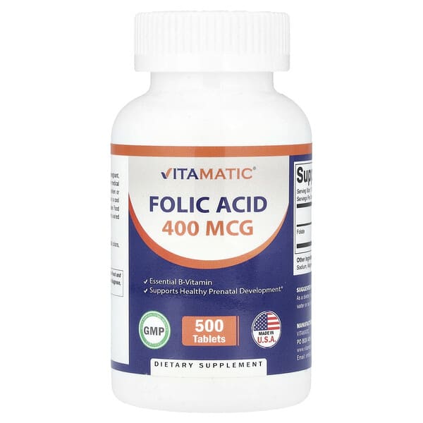 Vitamatic, 엽산, 400mcg, 500정