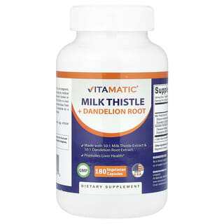 Vitamatic, Milk Thistle + Dandelion Root, Mariendistel + Löwenzahnwurzel, 180 pflanzliche Kapseln