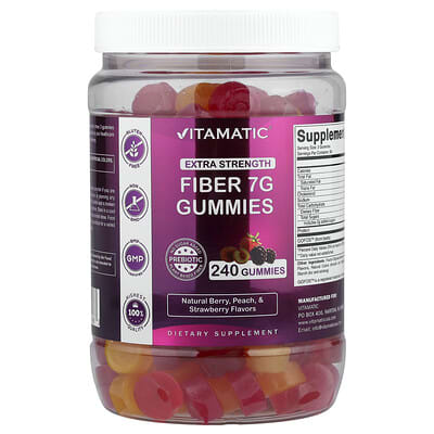 Vitamatic, Fiber Gummies, Extra Strength, Natural Berry, Peach & Strawberry Flavor, 240 Gummies