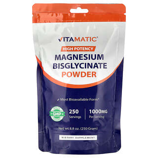 Vitamatic, Magnesium Bisglycinate Powder, Magnesium-Bisglycinat-Pulver, hohe Potenz, 250 g (8,8 oz.)