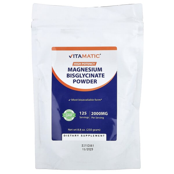 Vitamatic, 마그네슘 비스글리시네이트 분말, 고효능, 250g(8.8oz)