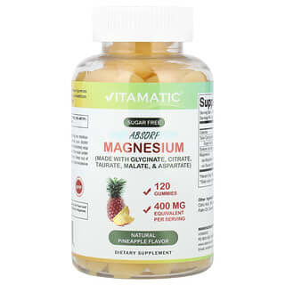 Vitamatic, High Absorption Magnesium Gummies, Natural Pineapple, 400 mg, 120 Gummies (100 mg per Gummy)