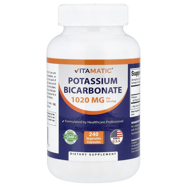Potassium Bicarbonate, 240 Vegetable Capsules (510 mg per Capsule)