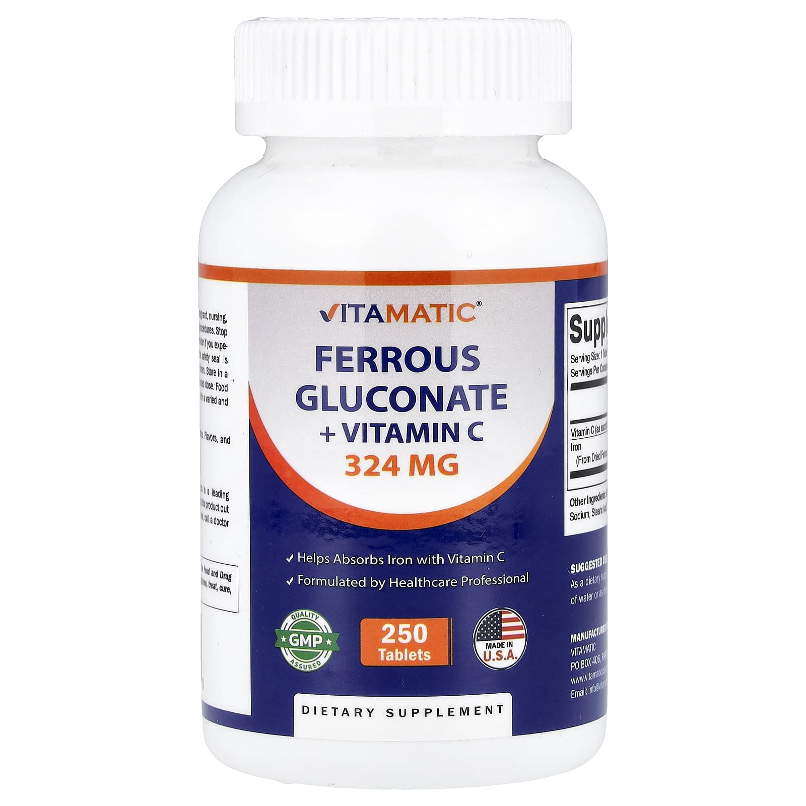 Vitamatic, глюконат железа с витамином C, 250 таблеток