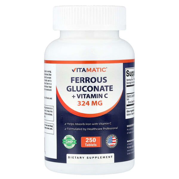 Vitamatic, Ferrous Gluconate + Vitamin C, Eisengluconat + Vitamin C, 250 Tabletten
