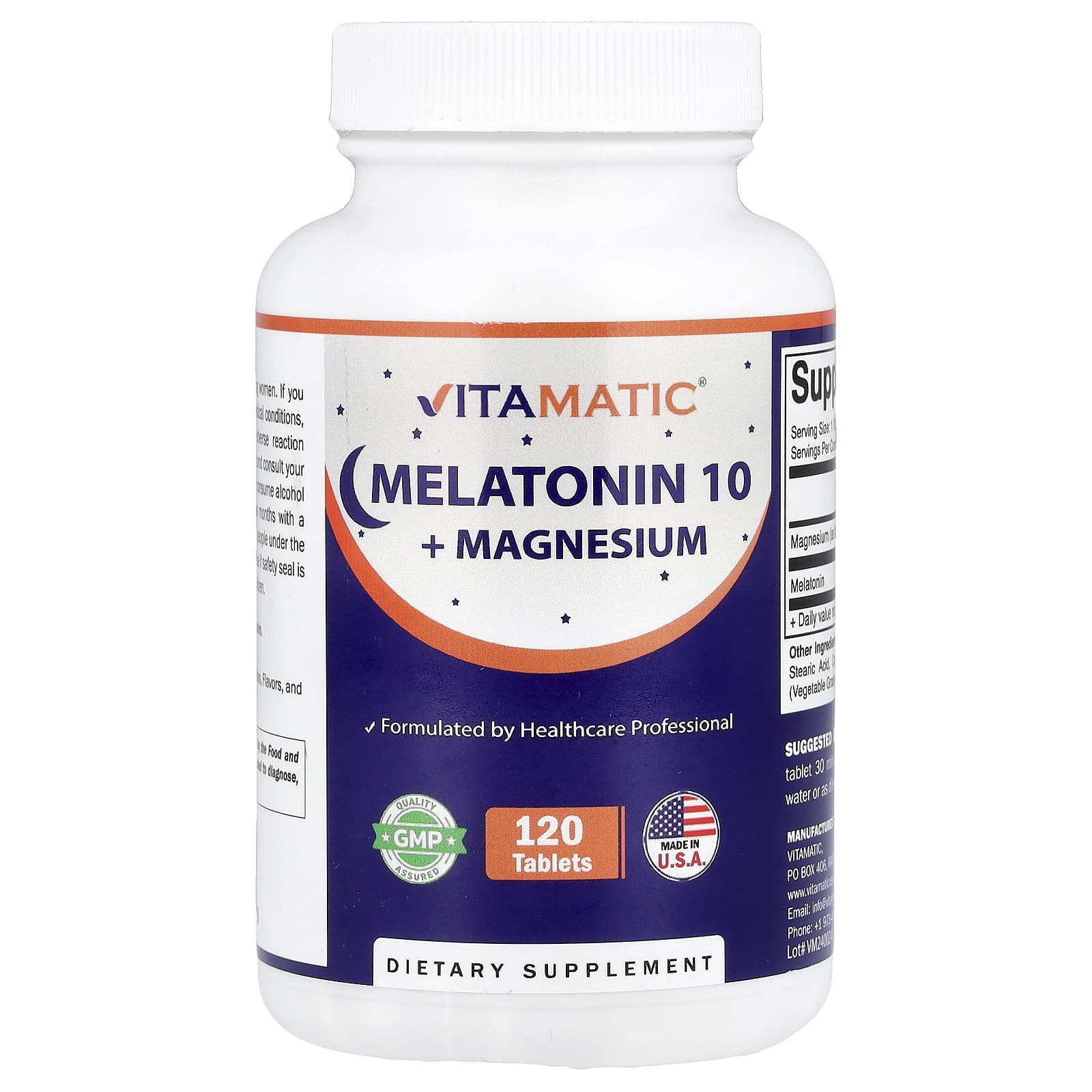 Vitamatic, мелатонин 10 с магнием, 120 таблеток