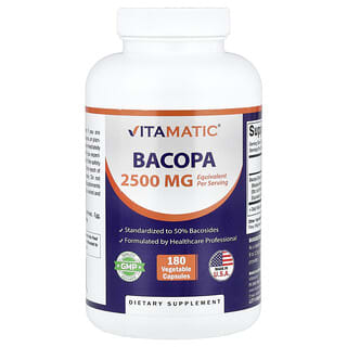 Vitamatic, Bacopa, Fettblatt, 180 pflanzliche Kapseln (1.250 mg pro Kapsel)