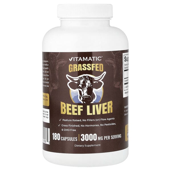 Vitamatic, Grassfed Beef Liver, 180 Capsules (500 mg per Capsule) — product photo 1