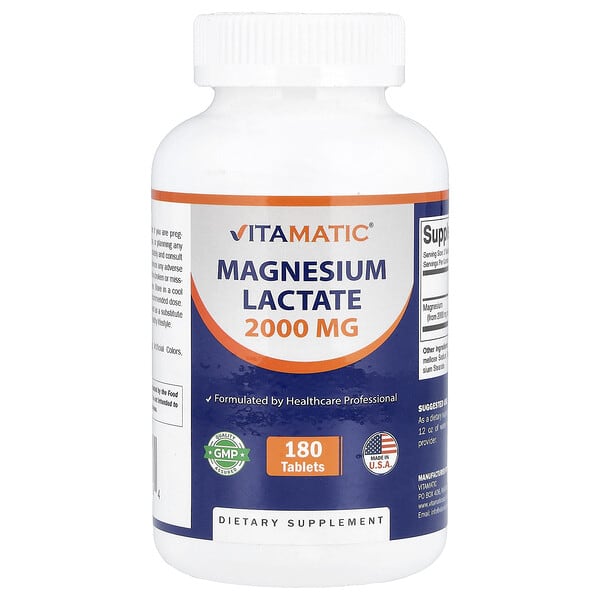 Magnesium Lactate, 180 Tablets (1,000 mg per Tablet)
