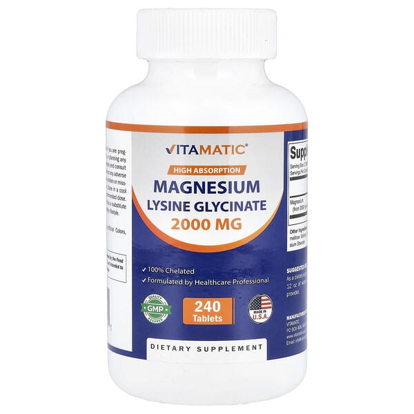 Magnesium Lysine Glycinate, 240 Tablets (1,000 mg per Tablet)