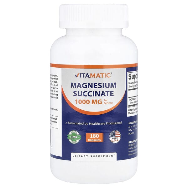 Magnesium Succinate, 180 Capsules (500 mg per Capsule)