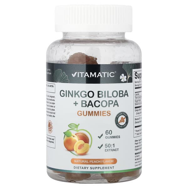 Vitamatic, Ginkgo Biloba + Bacopa Gummies, Natural Peach, 60 Gummies — product photo 1